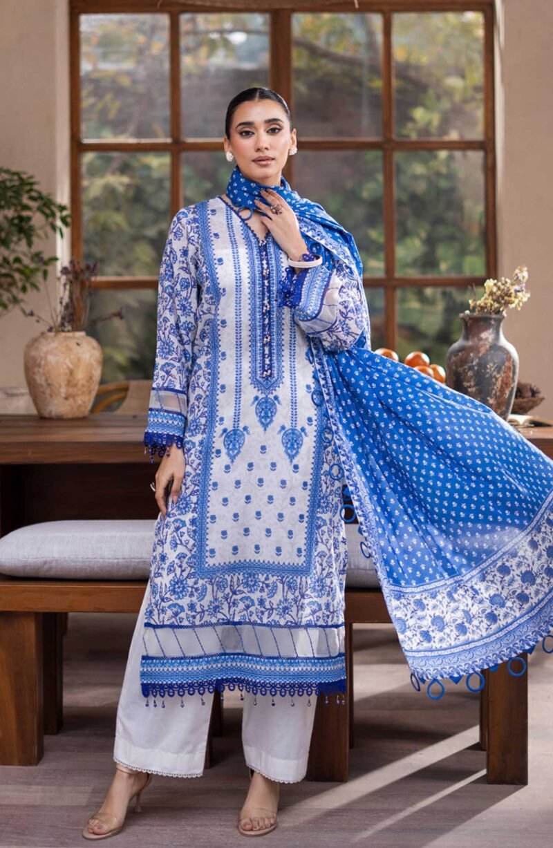 Mausummery Printed Lawn Unstitched 3 Piece - Aster - MUS25PL - Blue - Summer Collection