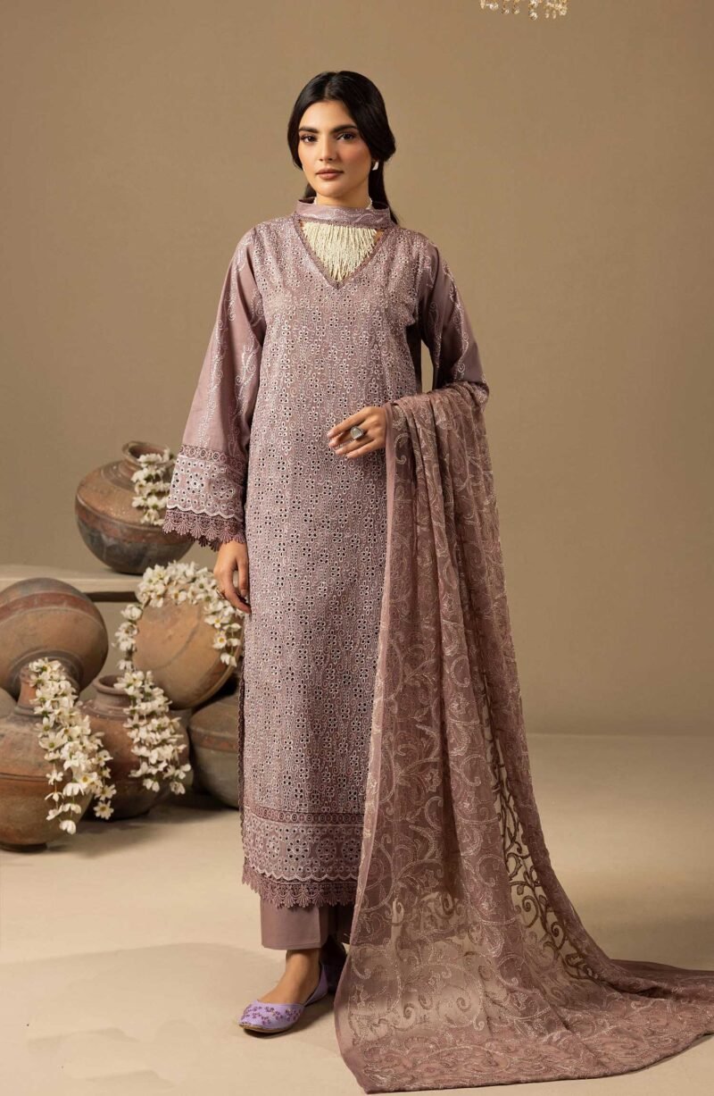 Mahees Dilkash by Riaz Arts Chikankari Lawn Unstitched 3 Piece - D-03 - RA25MD - Tea Pink - Summer Collection