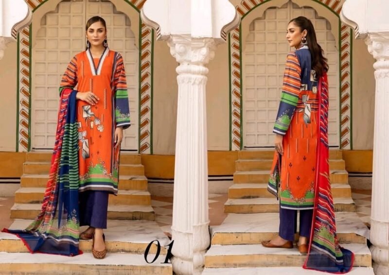 *Rangbarang ORANGE OUTFITS By Luxury Printed Lawn Collection With Bamber Chiffon Duppata Vol-8,2024*