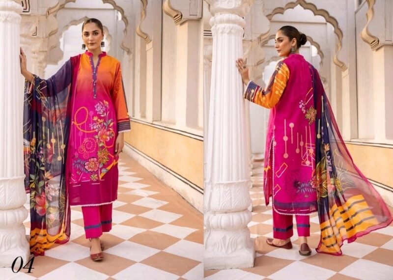*Rangbarang ORANGE OUTFITS By Luxury Printed Lawn Collection With Bamber Chiffon Duppata Vol-8,2024*