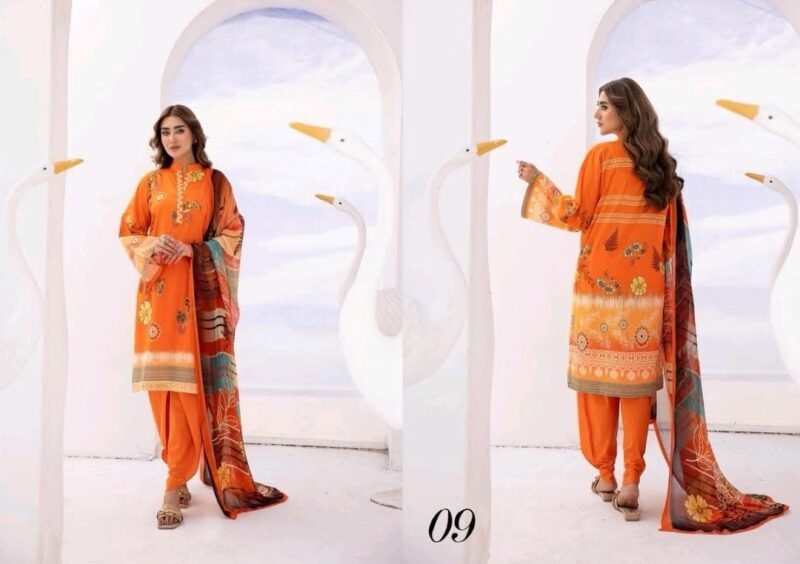 *Rangbarang ORANGE OUTFITS By Luxury Printed Lawn Collection With Bamber Chiffon Duppata Vol-8,2024*