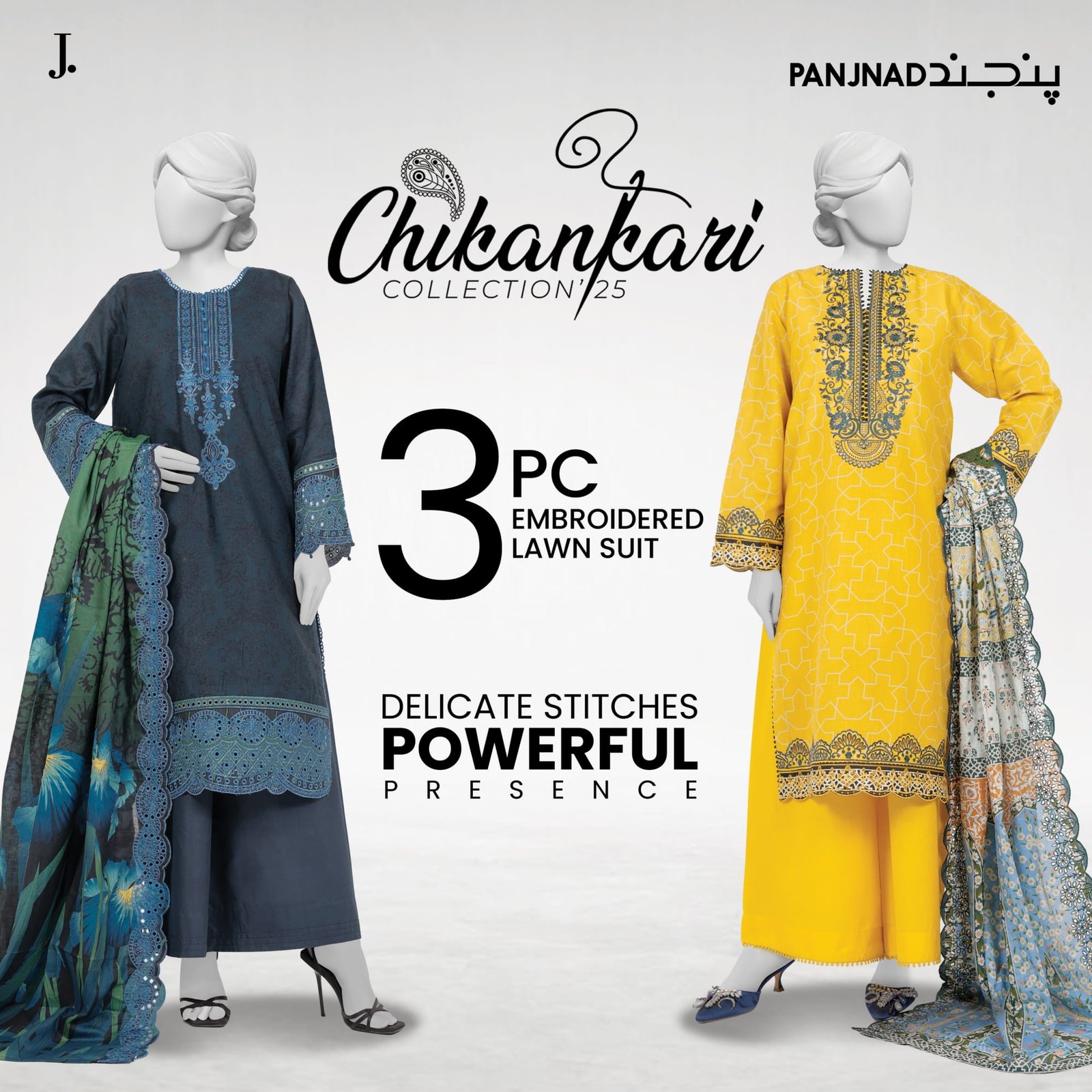 J. Panjnad Embroidered Chickankari Lawn