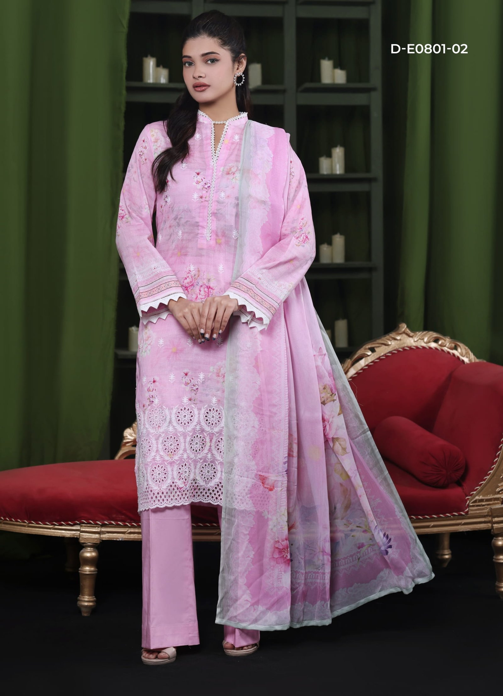 Moosa Jee Eid Collection 2026 – Lawnkari Doriya Schiffli Embroidered Lawn Suit