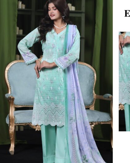 Moosa Jee Eid Collection 2026 – Lawnkari Doriya Schiffli Embroidered Lawn Suit