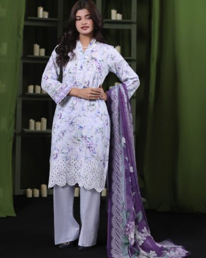 Moosa Jee Eid Collection 2026 – Lawnkari Doriya Schiffli Embroidered Lawn Suit