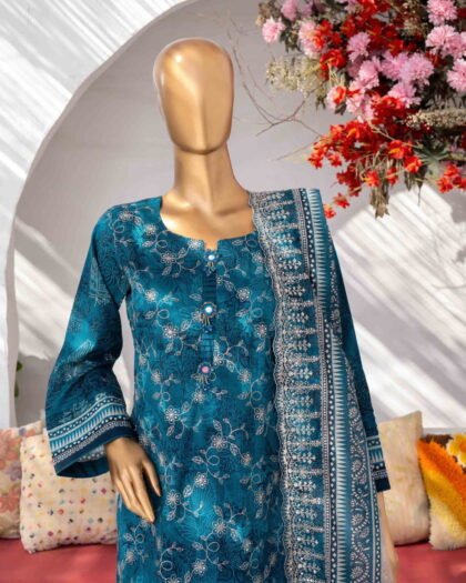 MEHAK Exclusive Lawn Embroidered Shirt With Embroidered Cutwork Lawn Dupatta