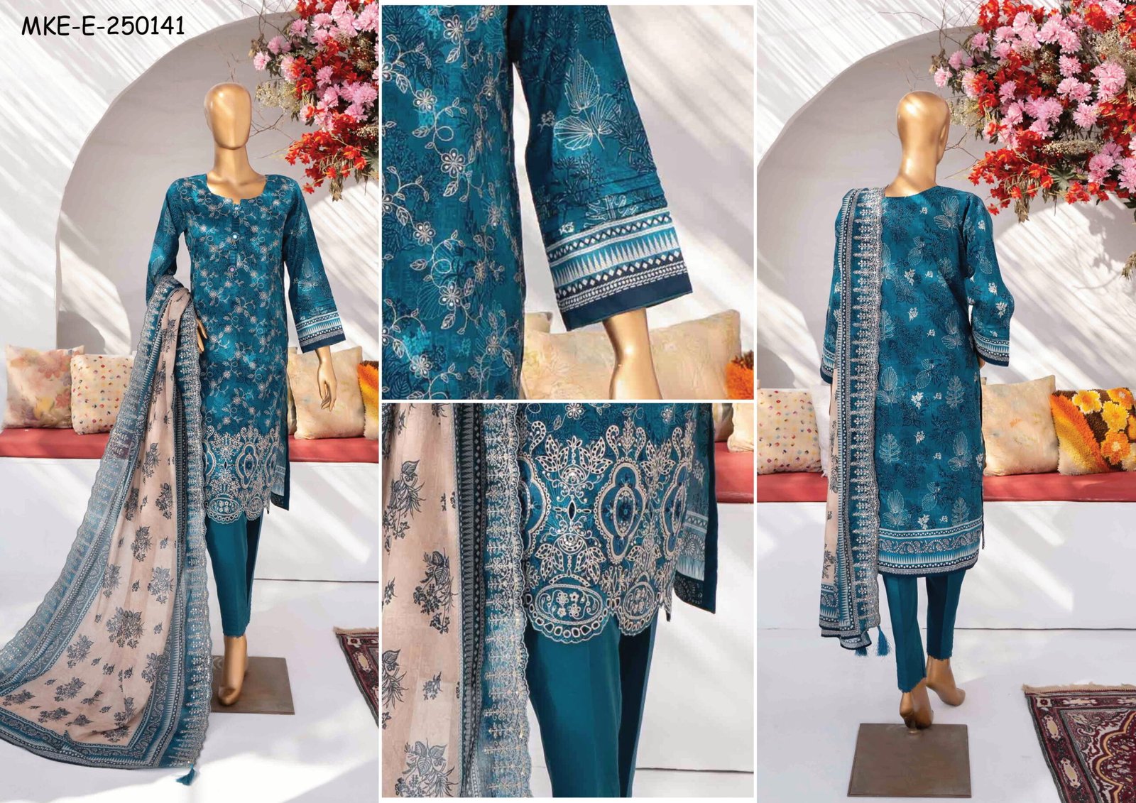MEHAK Exclusive Lawn Embroidered Shirt With Embroidered Cutwork Lawn Dupatta - Image 2