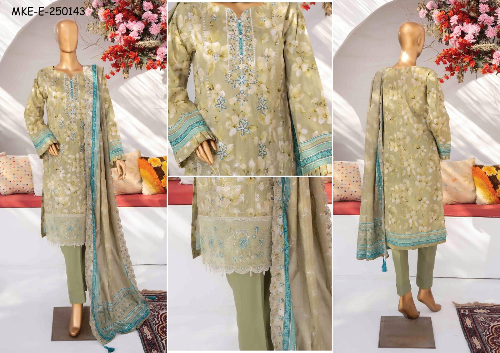 MEHAK Exclusive Lawn Embroidered Shirt With Embroidered Cutwork Lawn Dupatta - Image 2