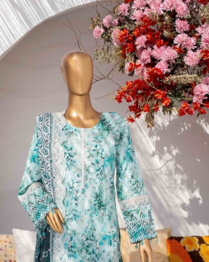 MEHAK Exclusive Lawn Embroidered Shirt With Embroidered Cutwork Lawn Dupatta