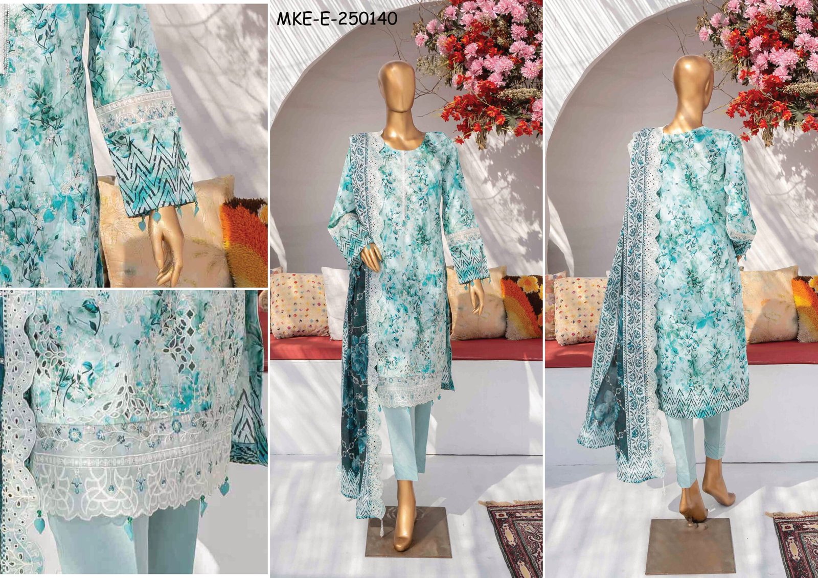 MEHAK Exclusive Lawn Embroidered Shirt With Embroidered Cutwork Lawn Dupatta - Image 2