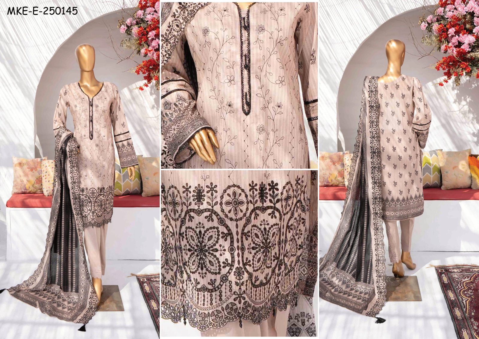 MEHAK Exclusive Lawn Embroidered Shirt With Embroidered Cutwork Lawn Dupatta - Image 2