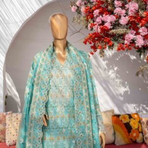MEHAK Exclusive Lawn Embroidered Shirt With Embroidered Cutwork Lawn Dupatta