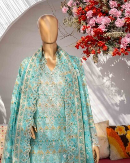 MEHAK Exclusive Lawn Embroidered Shirt With Embroidered Cutwork Lawn Dupatta