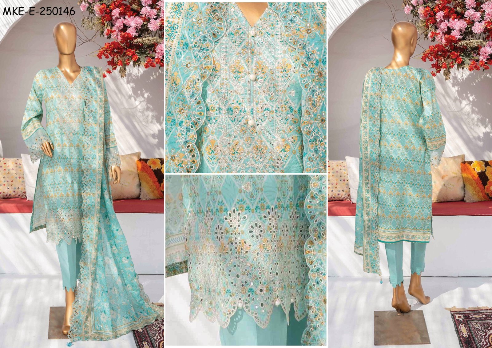 MEHAK Exclusive Lawn Embroidered Shirt With Embroidered Cutwork Lawn Dupatta - Image 2