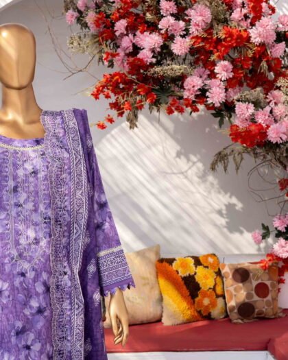 MEHAK Exclusive Lawn Embroidered Shirt With Embroidered Cutwork Lawn Dupatta