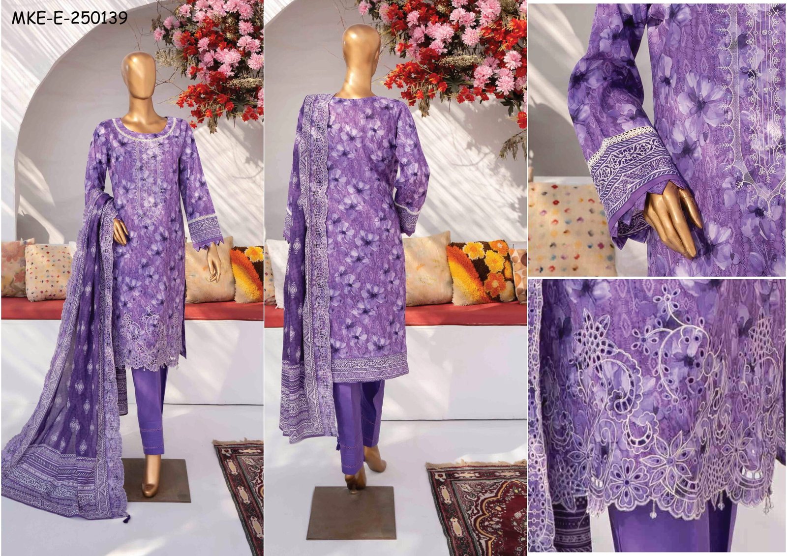 MEHAK Exclusive Lawn Embroidered Shirt With Embroidered Cutwork Lawn Dupatta - Image 2