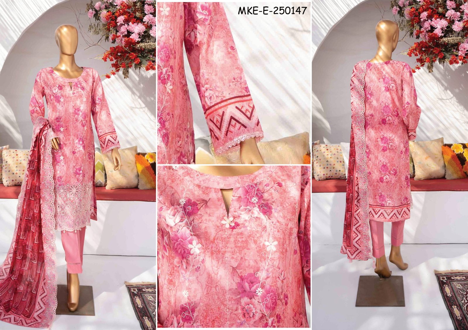 MEHAK Exclusive Lawn Embroidered Shirt With Embroidered Cutwork Lawn Dupatta - Image 2