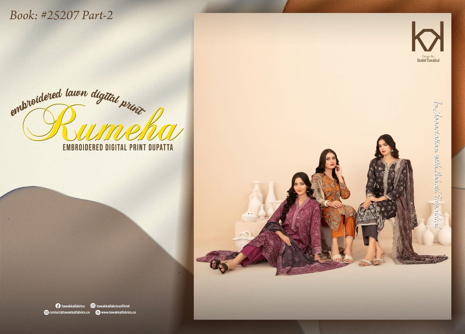 RUMEHA by Shahid Tawakkal – Embroidered Digital Printed ND Lawn Collection 2026 | Unstitched 3-Piece Suit