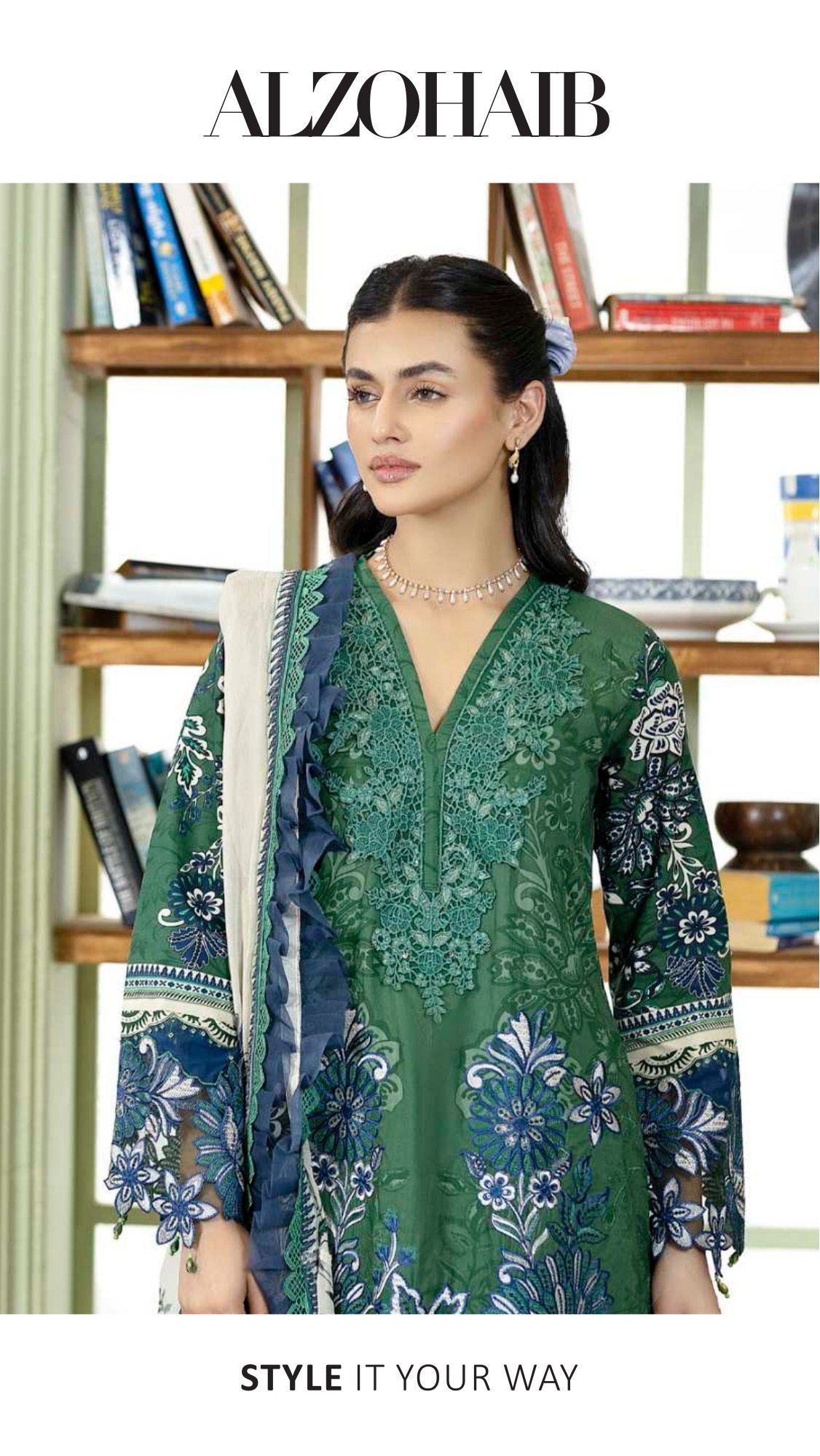ALZOHAIB Printkari Embroidered & Appliqué Lawn