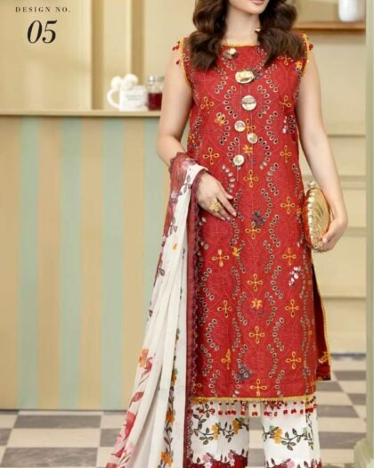 ALZOHAIB Printkari Embroidered & Appliqué Lawn