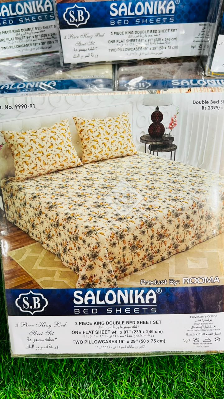 Salonika King Size 3-Piece Premium Bed Sheet Set – Soft, Durable & Stylish