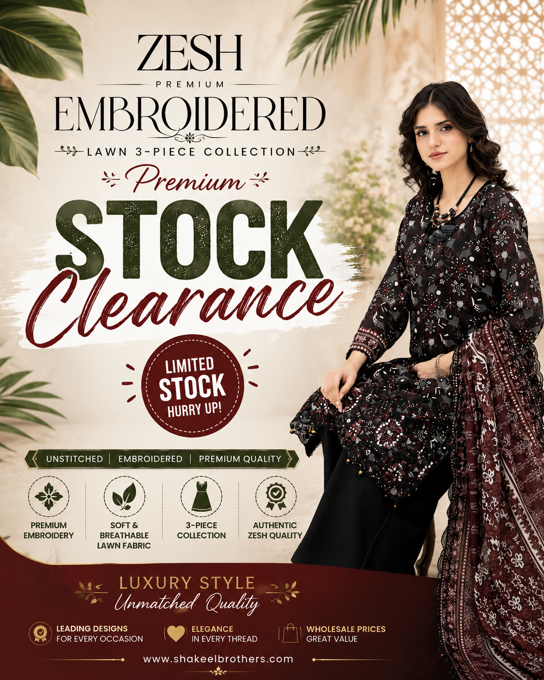 ZESH Premium Embroidered Lawn 3-Piece – Stock Clearance