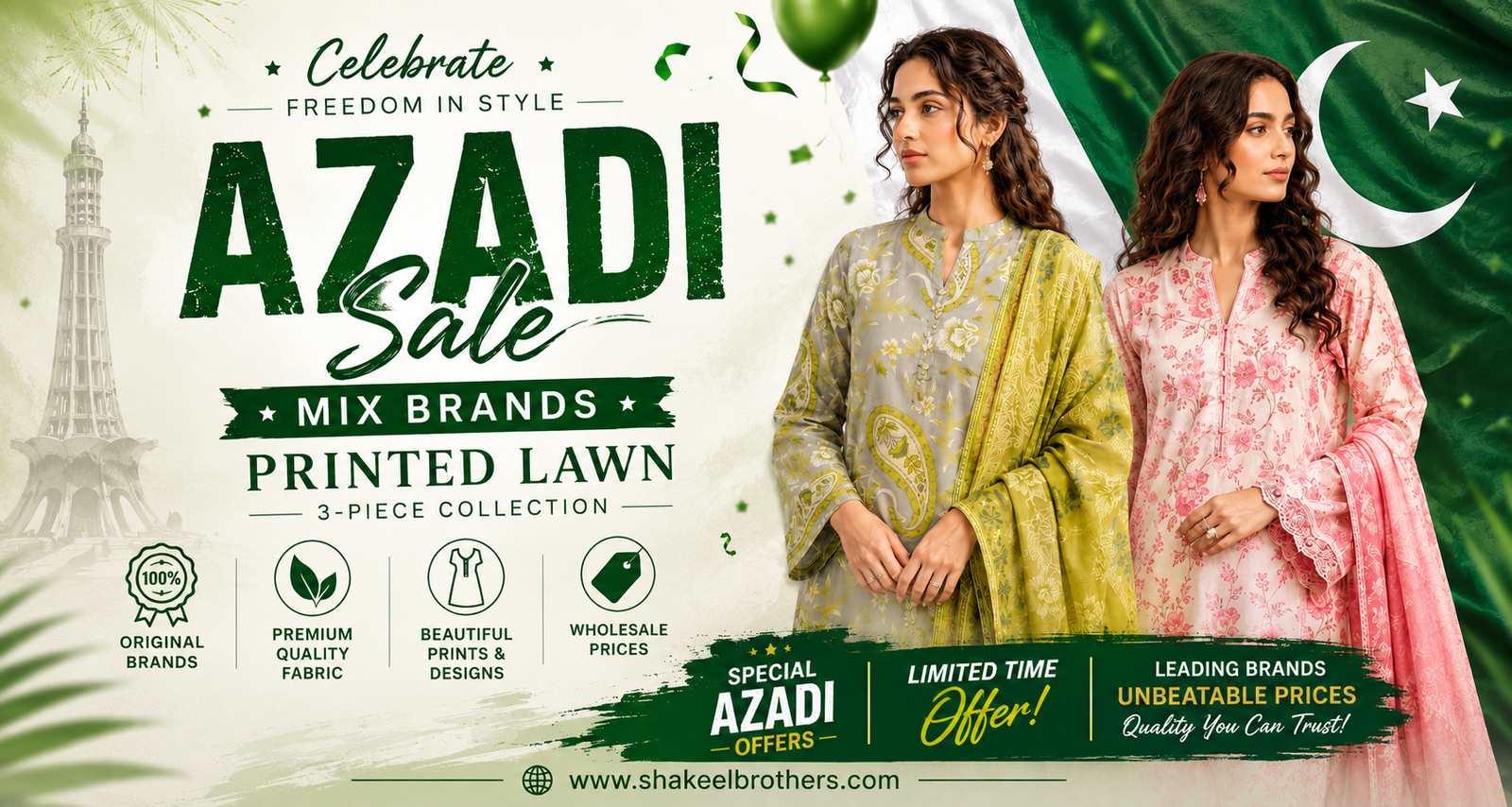 AZADI Sale — Mix Brands Printed Lawn 3-Piece Collection 🇵🇰