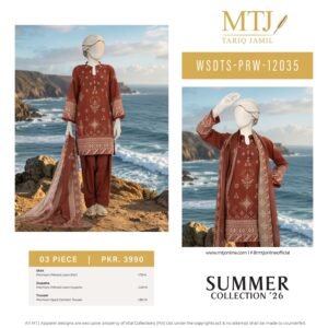 MTJ Digital Printed Lawn 3 Piece (Dastan e Gul) 2026