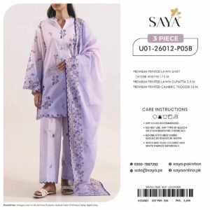 SAYA Digital Printed Lawn 3 Piece Collection Vol-19 2026 | Original Unstitched Lawn Suit